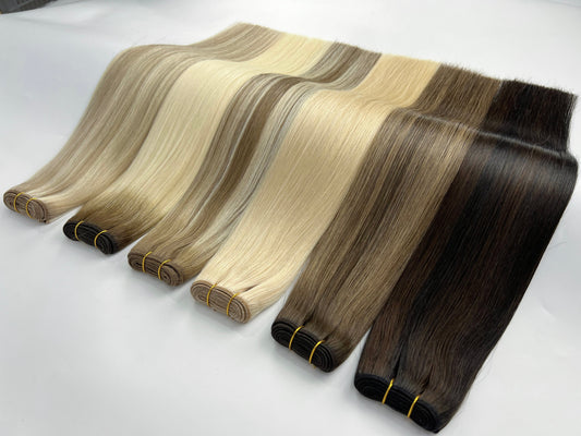 Machine Weft Hair Extensions construction in multiple shades